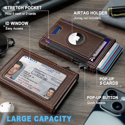 miyozi Airtag Wallet for Men Slim Pop Up Credit Card Holder RFID Blocking Mens Minimalist wallet for 79 Cards ID Window with Gift Box - Image 3