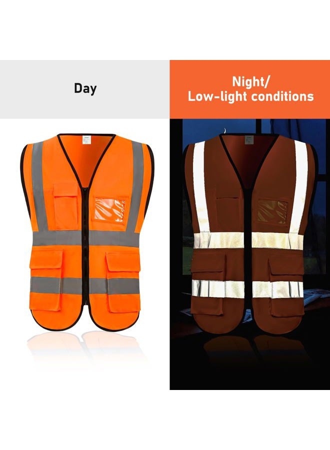Lehueos High Visibility Vest Safety Vest with Pockets and Zipper Meets ANSI/ISEA Standard (1, Orange-Red, Large) - Image 5