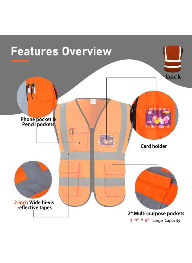 Lehueos High Visibility Vest Safety Vest with Pockets and Zipper Meets ANSI/ISEA Standard (1, Orange-Red, Large) - Image 3