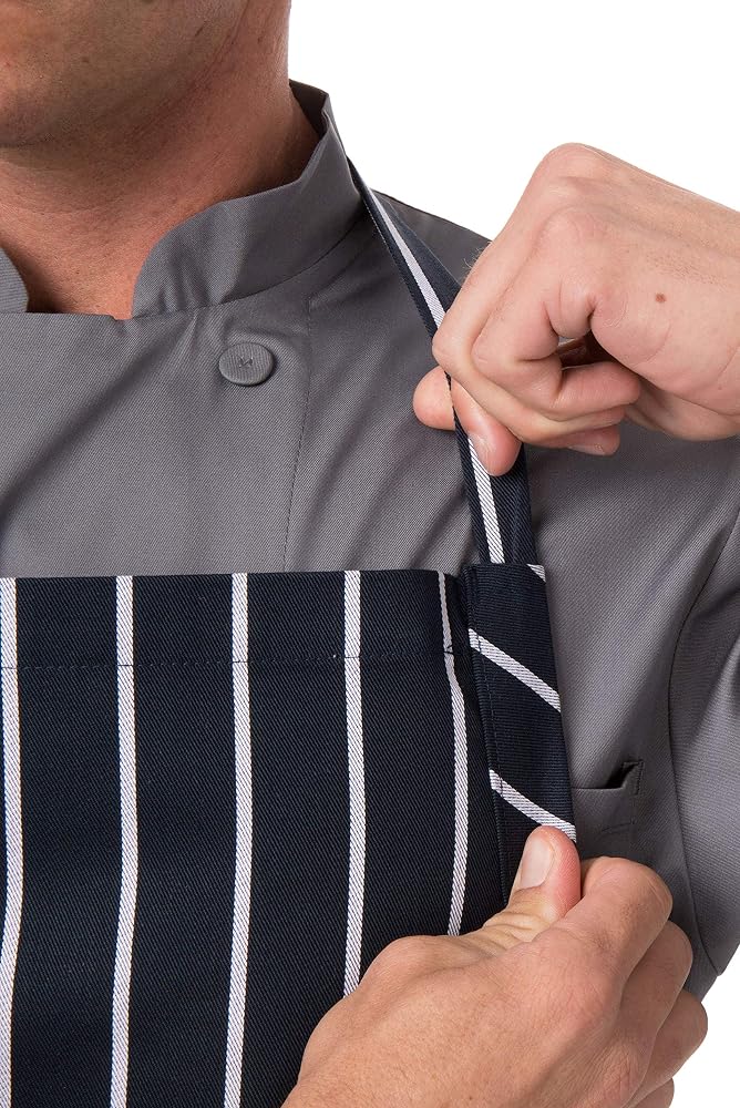 Chef Works Unisex English Chef Apron, Navy W/Chalk Stripe, One Size - Image 1
