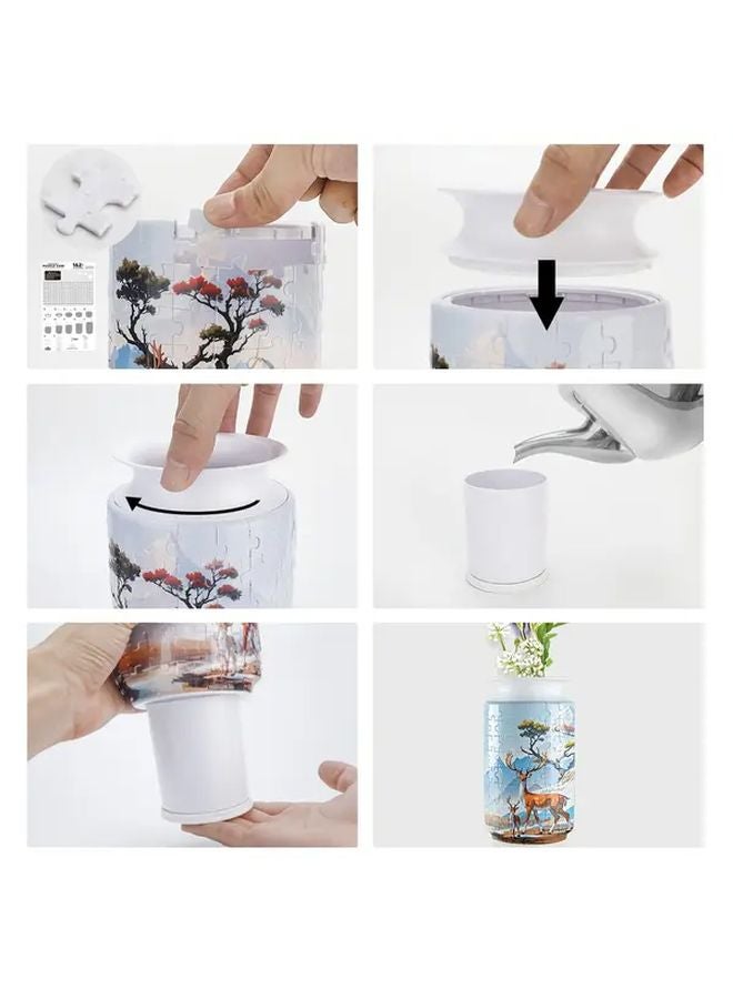 3D لغز إناء اللوتس رافعة التاج الأحمر 162 قطعة بلاستيكية ديكور المنزل والمكتب هدية زهرية - Image 3