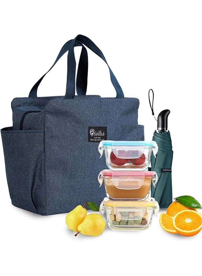 YIM-VIBEHAUS Lunch Bag Lunch Box Bag for Men Women Wide Open Food Bag for Picnic Work School Outdoor (Blue) - Image 1