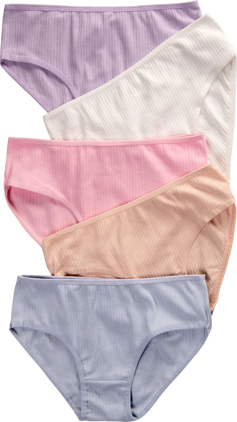 Happyfox Cotton Plain Young Girl's Ribbed Slip Panties Set of 5 Pack Normal Waist
