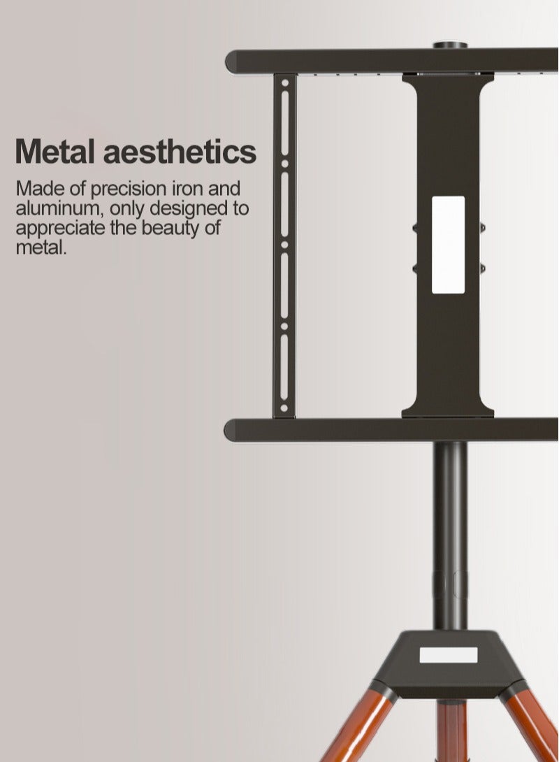 فلاشهوك حامل تلفزيون أرضي دوار 180 درجة مع قاعدة تخزين، حامل تلفزيون ثلاثي القوائم خشبي قابل لتعديل الارتفاع للشاشات من 32 إلى 65 بوصة، يتحمل وزن 35 كجم، VESA 400x400، حزام أمان مضاد للانقلاب لغرفة المعيشة/المكتب، لون أسود - Image 3