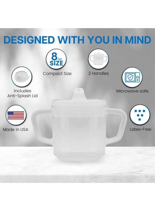 Providence Spillproof Compact 8oz Adult Sippy Cup with 2 Handles - Sip Cups for Adults for Limited Mobility - Handicapped Accessories - Handicap Cups for Elderly Care - Made in the USA - Clear - 3 - Image 4