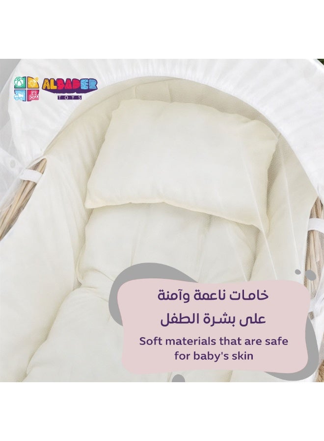 البدر سرير اطفال خشبي هزاز للاطفال حديثي الولادة من البدر، سلة موسى محمولة مع شبكة ناموسية ووسادة سرير خشبي للاطفال حديثي الولادة للاستخدام في الحضانة (خشبي) - Image 4