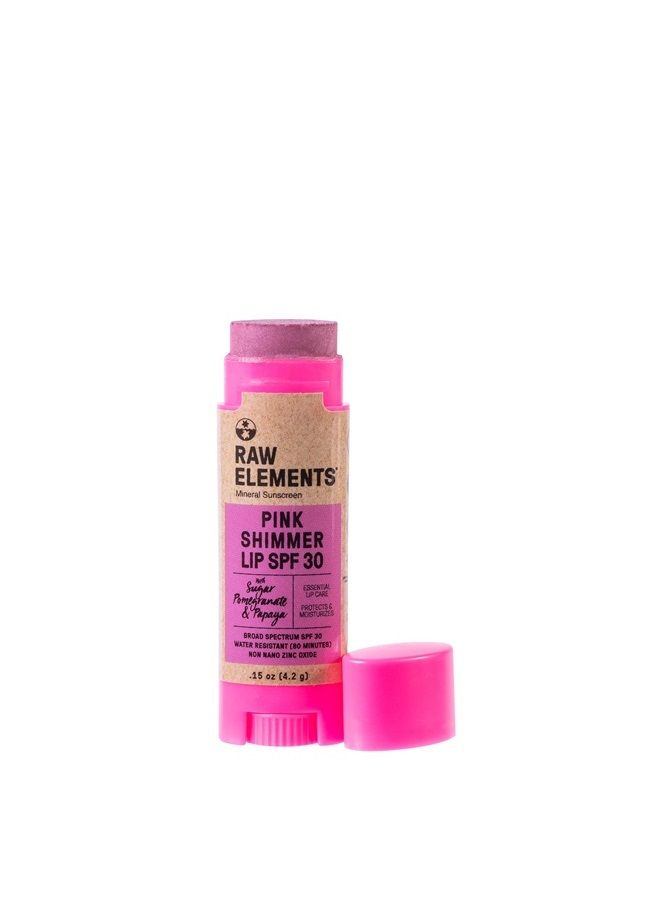 Raw Elements Organic Pink Lip Shimmer Zinc Oxide SPF 30+, 0.15oz