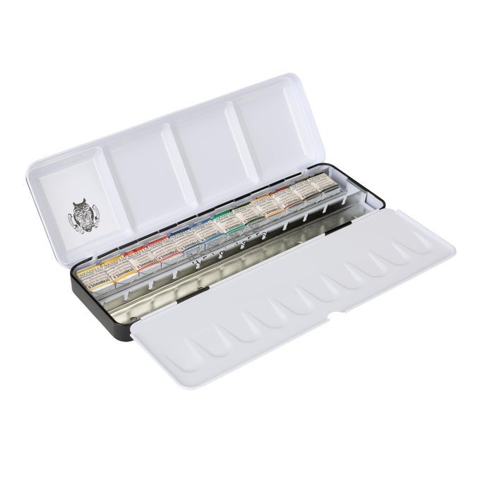 HORADAM AQUARELL RETRO LINE COLOUR BOX WITH 12 FINEST WATERCOLOURS 74647097 METAL BOX PAINTING SET 12 X 12 PANS EMPTY TRAY FOR 6 X 11 OR 12 X 12 PANS