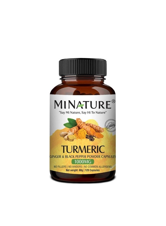 mi nature Turmeric Capsules |Curcuma with Ginger and Black Pepper |All Natural| 1000* mg, 120 Vegan * | Made in India | 2 Months Supply* - Image 1