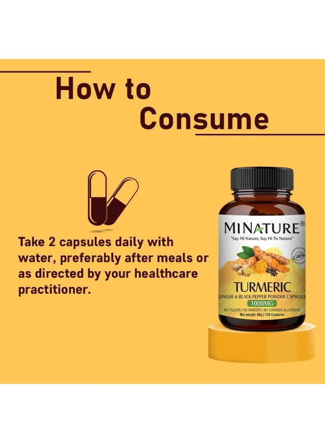 mi nature Turmeric Capsules |Curcuma with Ginger and Black Pepper |All Natural| 1000* mg, 120 Vegan * | Made in India | 2 Months Supply* - Image 2