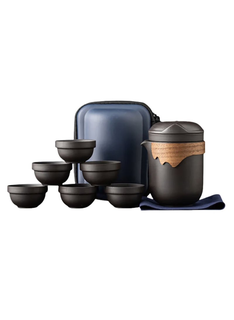 Jingke Portable purple sand tea set travel tea brewing set teapot tea and water separation one pot six cups kung fu quick cup - Image 1