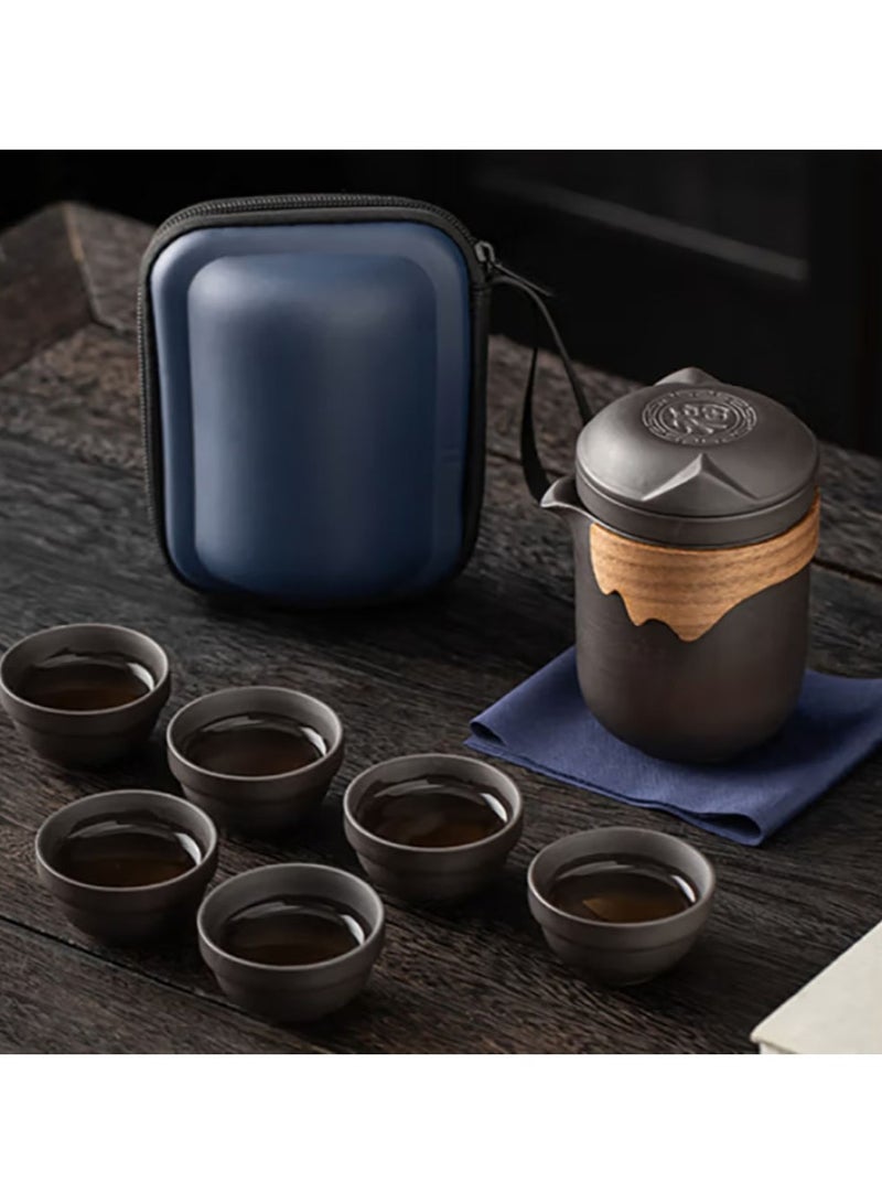 Jingke Portable purple sand tea set travel tea brewing set teapot tea and water separation one pot six cups kung fu quick cup - Image 2