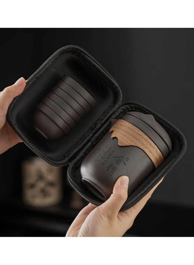 Jingke Portable purple sand tea set travel tea brewing set teapot tea and water separation one pot six cups kung fu quick cup - Image 4