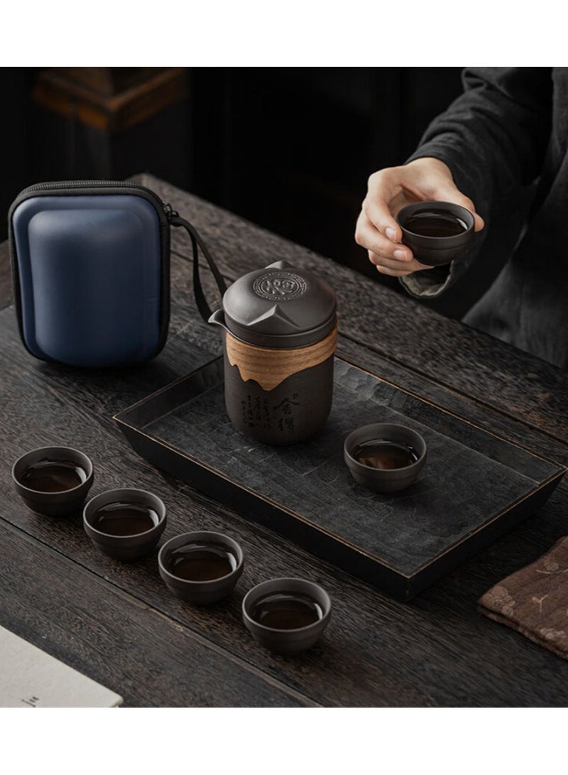 Jingke Portable purple sand tea set travel tea brewing set teapot tea and water separation one pot six cups kung fu quick cup - Image 5