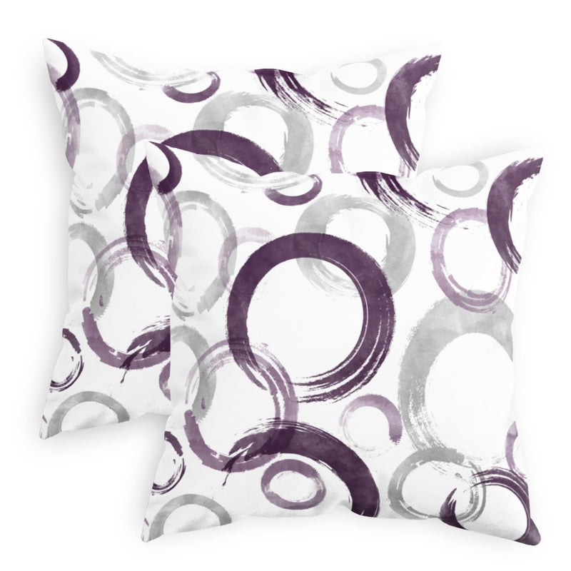 CaliTime CaliTime Throw Pillow Cases Pack of 2 Cozy Fleece Ink and Wash Geometric Circles Rings Decorative Cushion Covers for Couch Bed Sofa Farmhouse Decoration 16 X 16 Inches Deep Purple Grey  - Image 1