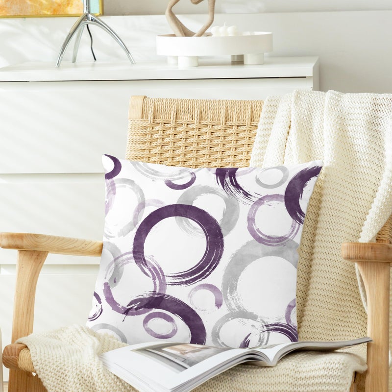 CaliTime CaliTime Throw Pillow Cases Pack of 2 Cozy Fleece Ink and Wash Geometric Circles Rings Decorative Cushion Covers for Couch Bed Sofa Farmhouse Decoration 16 X 16 Inches Deep Purple Grey  - Image 3