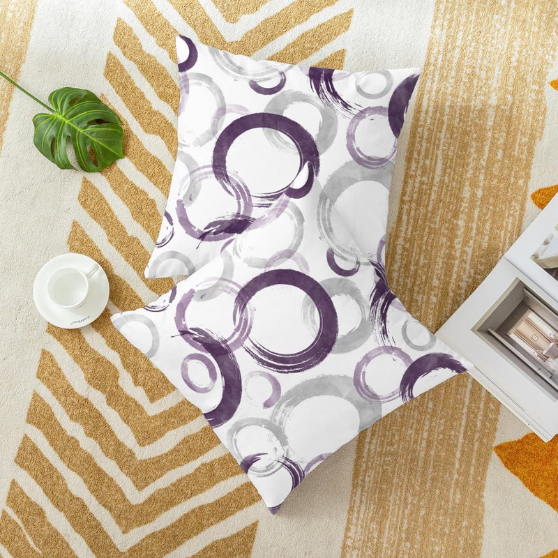 CaliTime CaliTime Throw Pillow Cases Pack of 2 Cozy Fleece Ink and Wash Geometric Circles Rings Decorative Cushion Covers for Couch Bed Sofa Farmhouse Decoration 16 X 16 Inches Deep Purple Grey  - Image 4