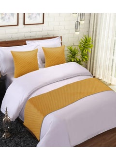 MKS INDIA MKS INDIA Yellow and Velvet Quilted Bed Runner Scarf with 2 Matching Cushion Covers Slipcover Mattress Protector Bed Linen Scarf for Bedrooms Hotel Rooms Guest Rooms 18 x 96 inch  - Image 2