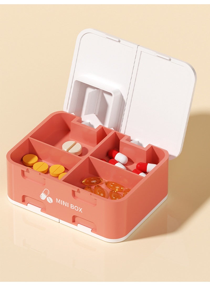 lebonaer Pill Organizer Airtight Pill Box with dispenser Large Pill Dispenser Home Travel Supplement Holder Portable Vitamin Sorter Jumbo Size 8 Compartment Airtight Vitamin Container Daily Medicine (Red&White) - Image 4