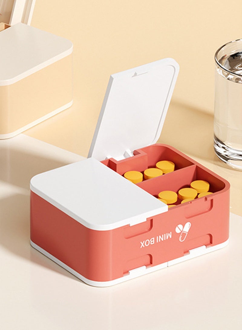 lebonaer Pill Organizer Airtight Pill Box with dispenser Large Pill Dispenser Home Travel Supplement Holder Portable Vitamin Sorter Jumbo Size 8 Compartment Airtight Vitamin Container Daily Medicine (Red&White) - Image 2