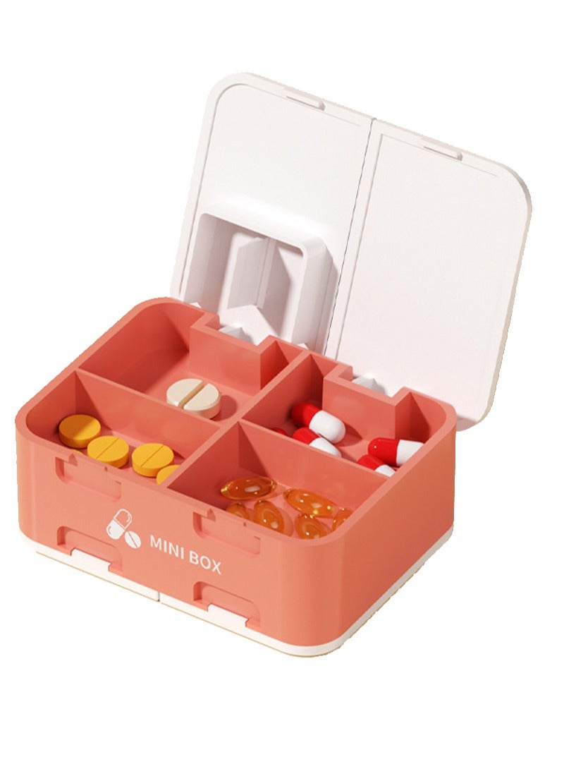 lebonaer Pill Organizer Airtight Pill Box with dispenser Large Pill Dispenser Home Travel Supplement Holder Portable Vitamin Sorter Jumbo Size 8 Compartment Airtight Vitamin Container Daily Medicine (Red&White) - Image 1