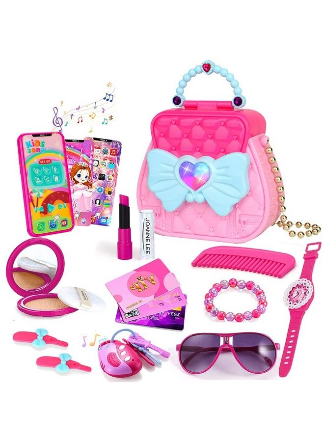 WenToyce Pretend My First Purse Princess Set For Girls, Fashion Stylish Handbag With Pretend Play Beauty Makeup Accessories, Smart Phone, Watches, Glasses, Keys, Petty Cards For Little Kid, 17 Pcs  - Image 1