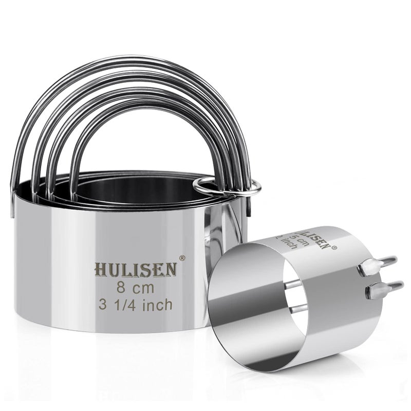HULISEN مجموعة قواطع البسكويت HULISEN (5 قطع/مجموعة)، قواطع كعك دائرية مع مقبض، أدوات عجين احترافية، عبوة هدايا - Image 1