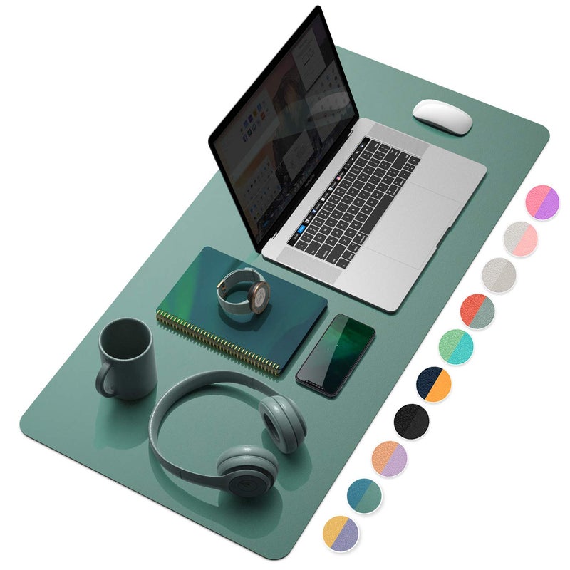 YSAGi Desk Pad, Desk Mat, Dual-Sided Desk Pad, 31.5" x 15.7" Leather Desk Pad Protector, Large Desk Blotter for Keyboard and Mouse, Waterproof Desk Writing Pad for Office(Pistachio Green + Green Blue) - Image 1