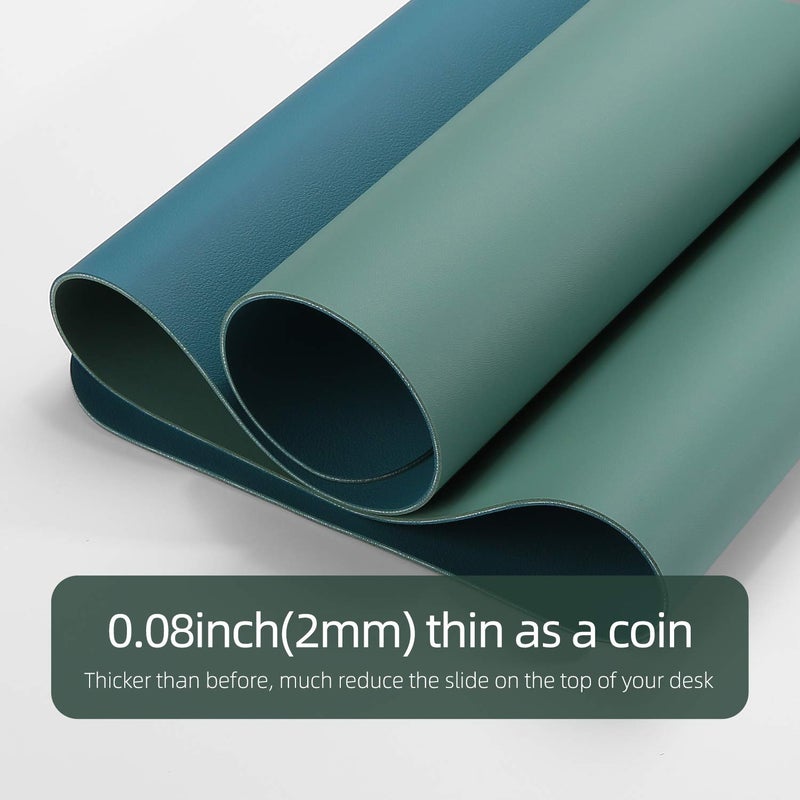 YSAGi Desk Pad, Desk Mat, Dual-Sided Desk Pad, 31.5" x 15.7" Leather Desk Pad Protector, Large Desk Blotter for Keyboard and Mouse, Waterproof Desk Writing Pad for Office(Pistachio Green + Green Blue) - Image 5