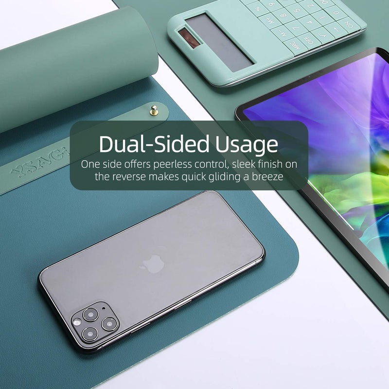 YSAGi Desk Pad, Desk Mat, Dual-Sided Desk Pad, 31.5" x 15.7" Leather Desk Pad Protector, Large Desk Blotter for Keyboard and Mouse, Waterproof Desk Writing Pad for Office(Pistachio Green + Green Blue) - Image 3