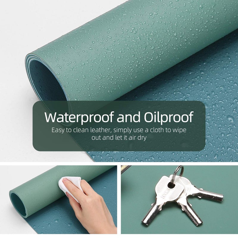 YSAGi Desk Pad, Desk Mat, Dual-Sided Desk Pad, 31.5" x 15.7" Leather Desk Pad Protector, Large Desk Blotter for Keyboard and Mouse, Waterproof Desk Writing Pad for Office(Pistachio Green + Green Blue) - Image 2