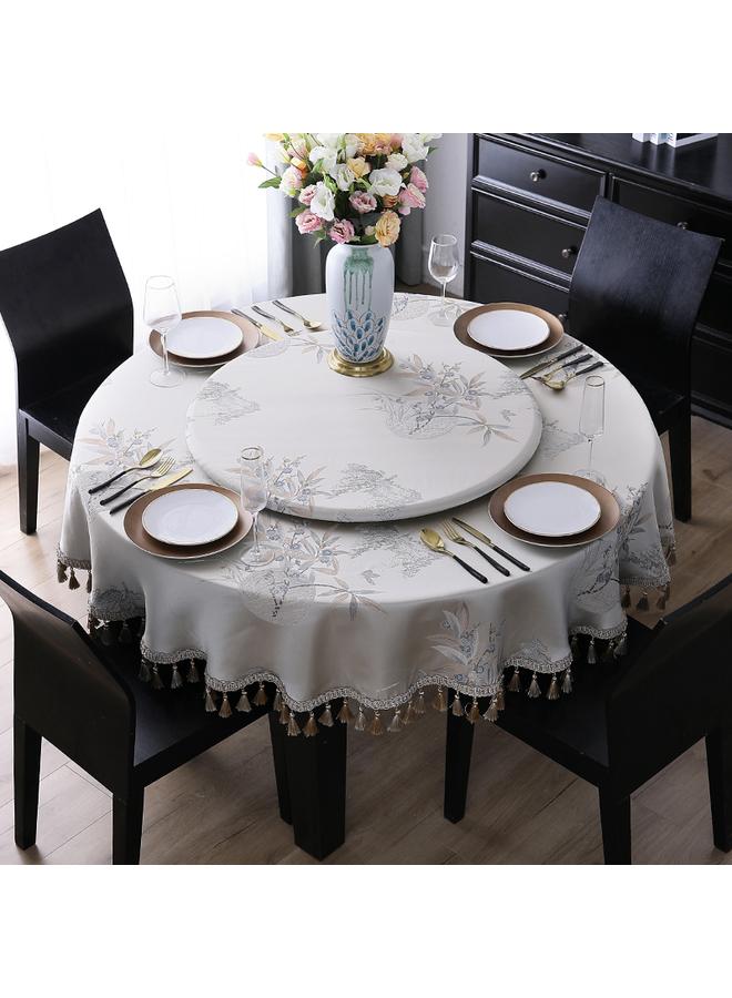 Bluejw Chinese Style Large Round Table Tablecloth Light Luxury High-end Hotel Special Household Waterproof And Oil-proof Dining Table Round Tang Yan  - Image 1