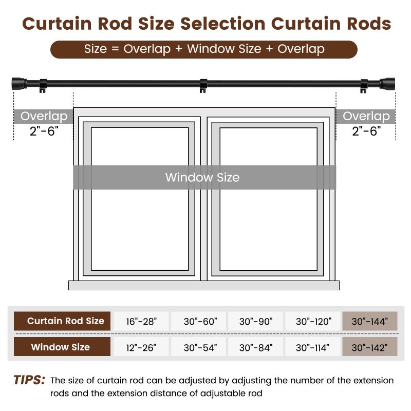 Hradecti Matte Black Curtain Rod Itself is 30-144 inch 2 Pack, Fit 30 to 142, 66 to 120 inch Windows with 1 Inch Diameter Heavy Duty Adjustable Telescopic Rod, 1 Inch Diameter Splicing Extra Long - Image 3