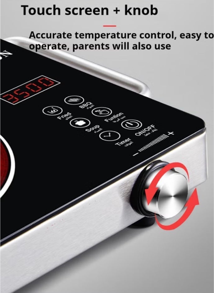 طباخ أشعة تحت الحمراء محمول 3500 واط، موقد كهربائي مع شاشة LED تحكم لمس، قوة تسخين قابلة للتعديل، متوافق مع جميع أواني الطهي (أسود) - Image 5
