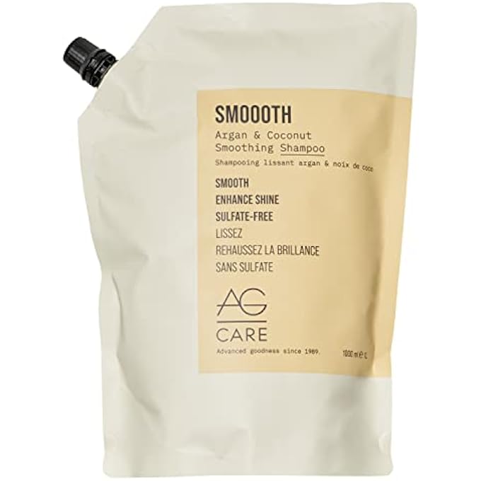 AG Care Smoooth Argan and Coconut Smoothing Shampoo, Enhance Shine and Smoothness, Sulfate-Free Shampoo, 33.8 Fl Oz