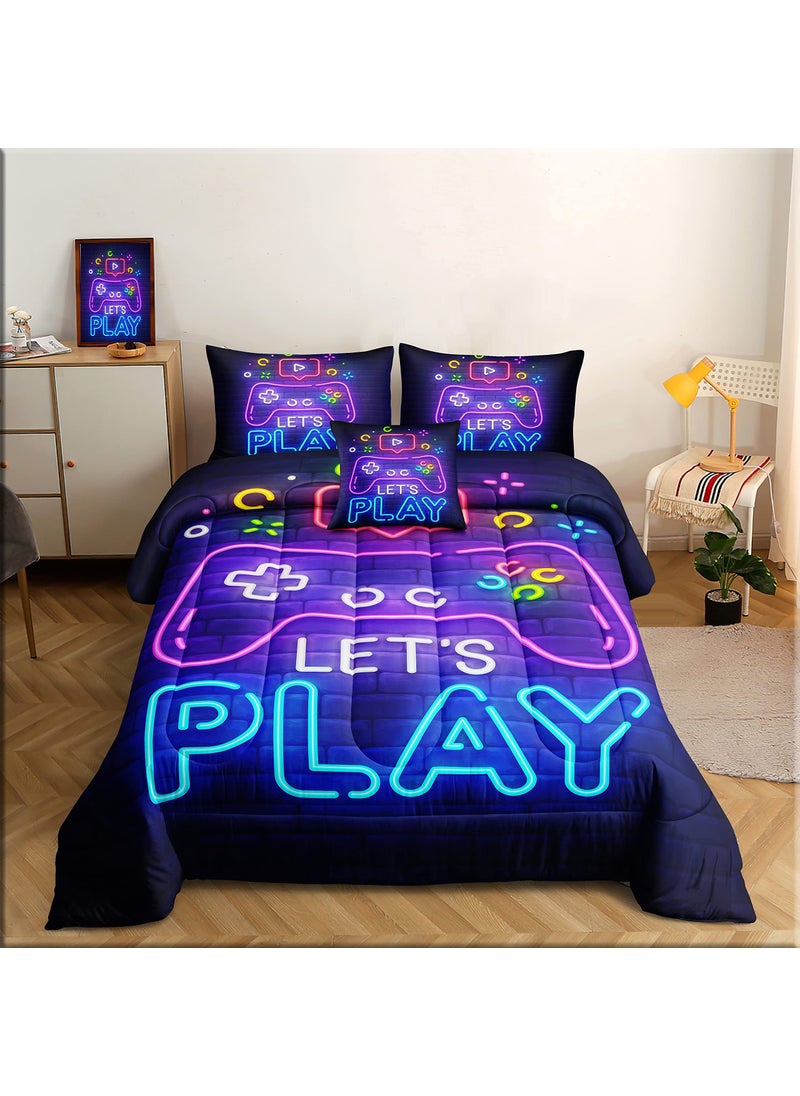 ROWADALO ROWADALO 6 Pieces Gamer Bedding Set for Boys Gaming Comforter Full Size  Game Controller Comforter for Teen 3D Gamepad Microfiber 6 Piece Bed in A Bag Kids Bedding Sets with Sheets DJT H5030 Full  - Image 1