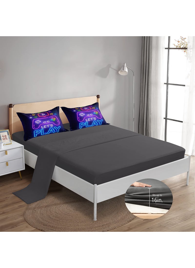 ROWADALO ROWADALO 6 Pieces Gamer Bedding Set for Boys Gaming Comforter Full Size  Game Controller Comforter for Teen 3D Gamepad Microfiber 6 Piece Bed in A Bag Kids Bedding Sets with Sheets DJT H5030 Full  - Image 3