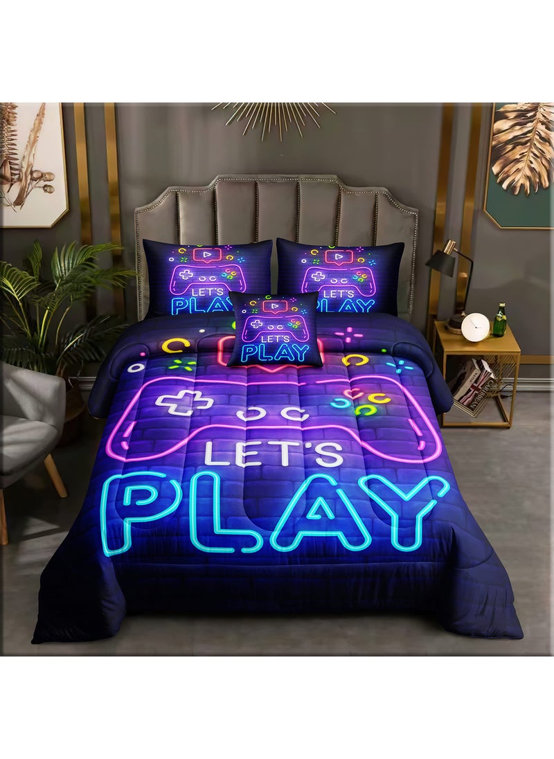ROWADALO ROWADALO 6 Pieces Gamer Bedding Set for Boys Gaming Comforter Full Size  Game Controller Comforter for Teen 3D Gamepad Microfiber 6 Piece Bed in A Bag Kids Bedding Sets with Sheets DJT H5030 Full  - Image 2