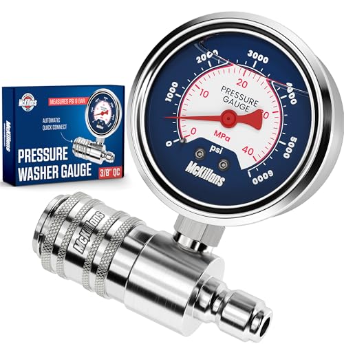 McKillans® High Pressure Washer Gauge - Push-to-Connect 3/8" Automatic Quick Connect - Stainless Steel - up to 6000 PSI - Measure Both PSI and MPa - Power Washer Pressure Gauge - Image 1