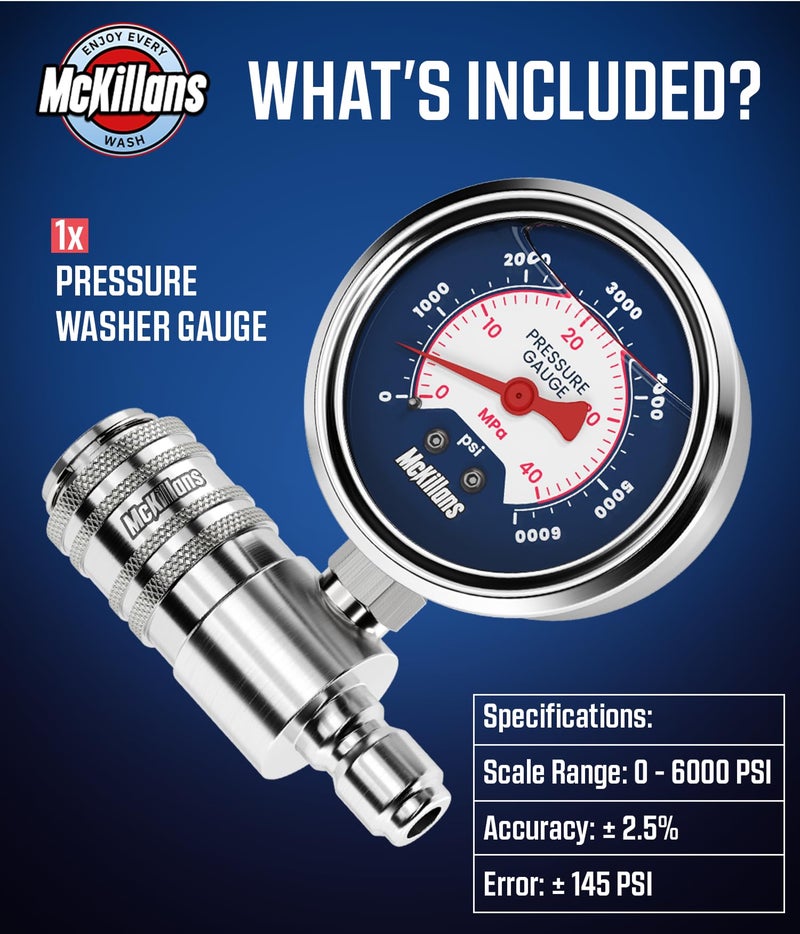 McKillans® High Pressure Washer Gauge - Push-to-Connect 3/8" Automatic Quick Connect - Stainless Steel - up to 6000 PSI - Measure Both PSI and MPa - Power Washer Pressure Gauge - Image 4