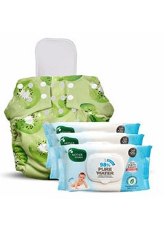 Mother Sparsh Combo Of 98% Pure Water Based Wipes With Plant Fabric 80 Pcs (Pack Of 3) And Nappers Reusable Cloth Diaper With 1 Dry Absorbent Soaker Pad (Krazy Kiwi))  - Image 1