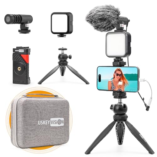 USKEYVISION Smartphone Vlogging Kit for iPhone 16/15/14 Mini/Pro/Max, Android Smartphone Content Creator Kit w/Microphone Light Auto-Switch Phone Clip for YouTube Tiktok Live Steam (Vlog K2) - Image 1