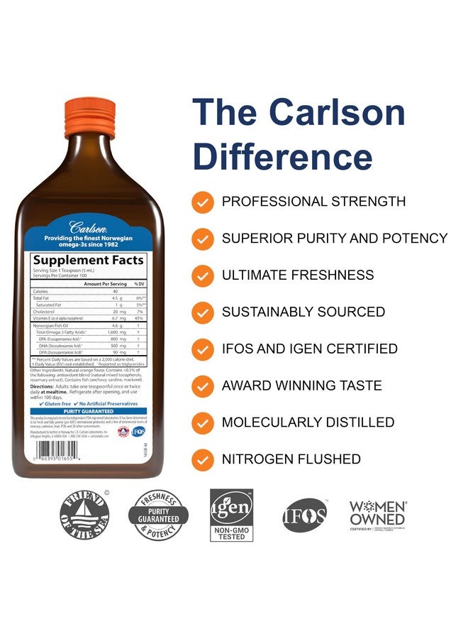 كارلسون - أجود أنواع زيت السمك، 1600 ملغ من أحماض أوميغا 3 الدهنية، مكمل غذائي سائل لزيت السمك، زيت سمك نرويجي، مُصطاد من البرية، زيت سمك سائل من مصادر مستدامة، برتقالي، 16.9 أونصة سائلة - Image 2