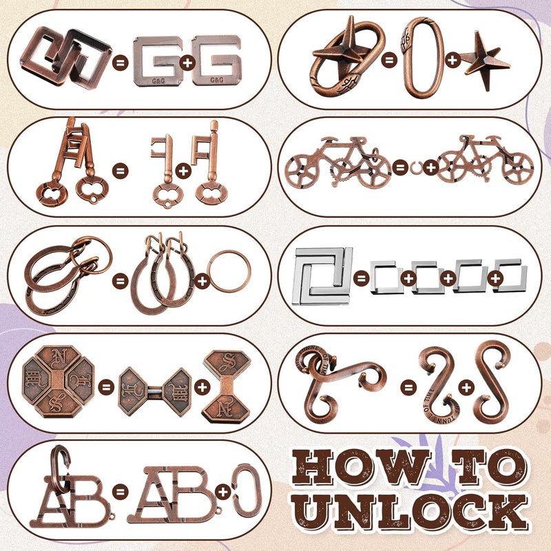 Yilloog 24 Pcs Metal Brain Teaser Puzzles Assortment for Adults Difficult Magic Puzzles Highly Hard Brain Games Iq Logic Test Disentanglement Game for Mind Challenge(Classic) - Image 3
