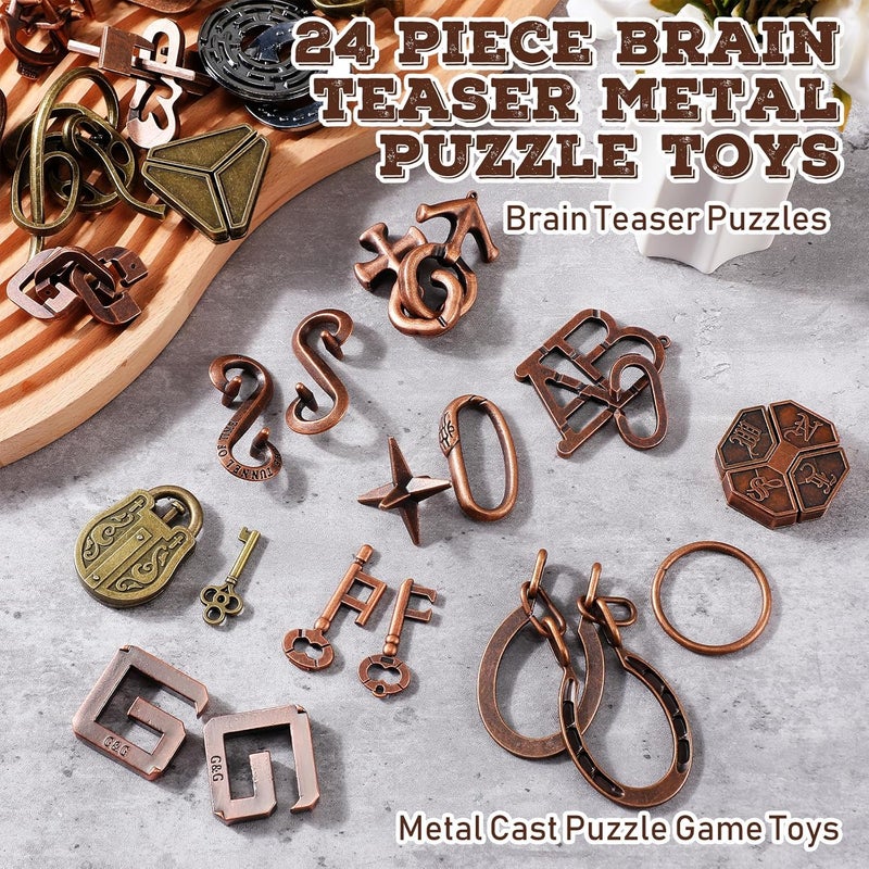 Yilloog 24 Pcs Metal Brain Teaser Puzzles Assortment for Adults Difficult Magic Puzzles Highly Hard Brain Games Iq Logic Test Disentanglement Game for Mind Challenge(Classic) - Image 4