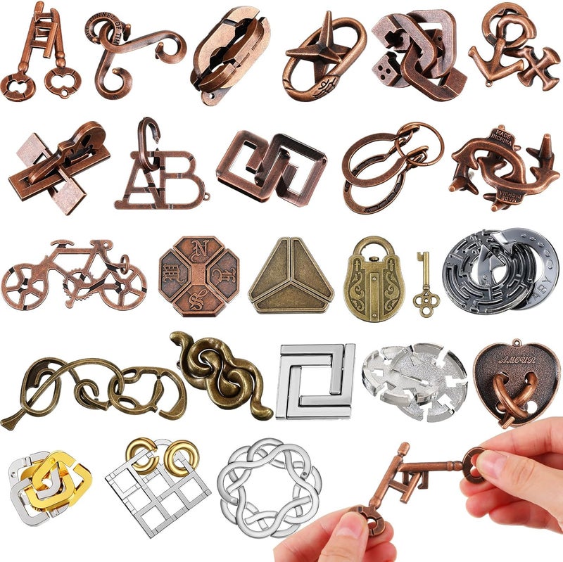 Yilloog 24 Pcs Metal Brain Teaser Puzzles Assortment for Adults Difficult Magic Puzzles Highly Hard Brain Games Iq Logic Test Disentanglement Game for Mind Challenge(Classic) - Image 1