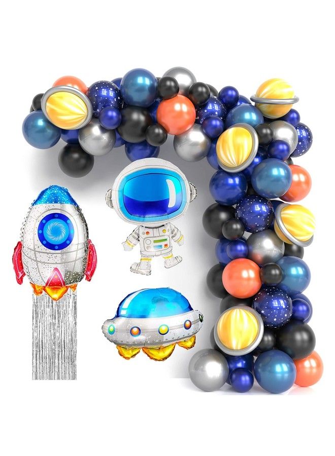 JOYYPOP Outer Space Balloon Garland Kit 89Pcs Outer Space Party Decorations With Ufo Rocket Astronaut Balloons Silver Foil Curtain For Space Themed Birthday Party Supplies - Image 2