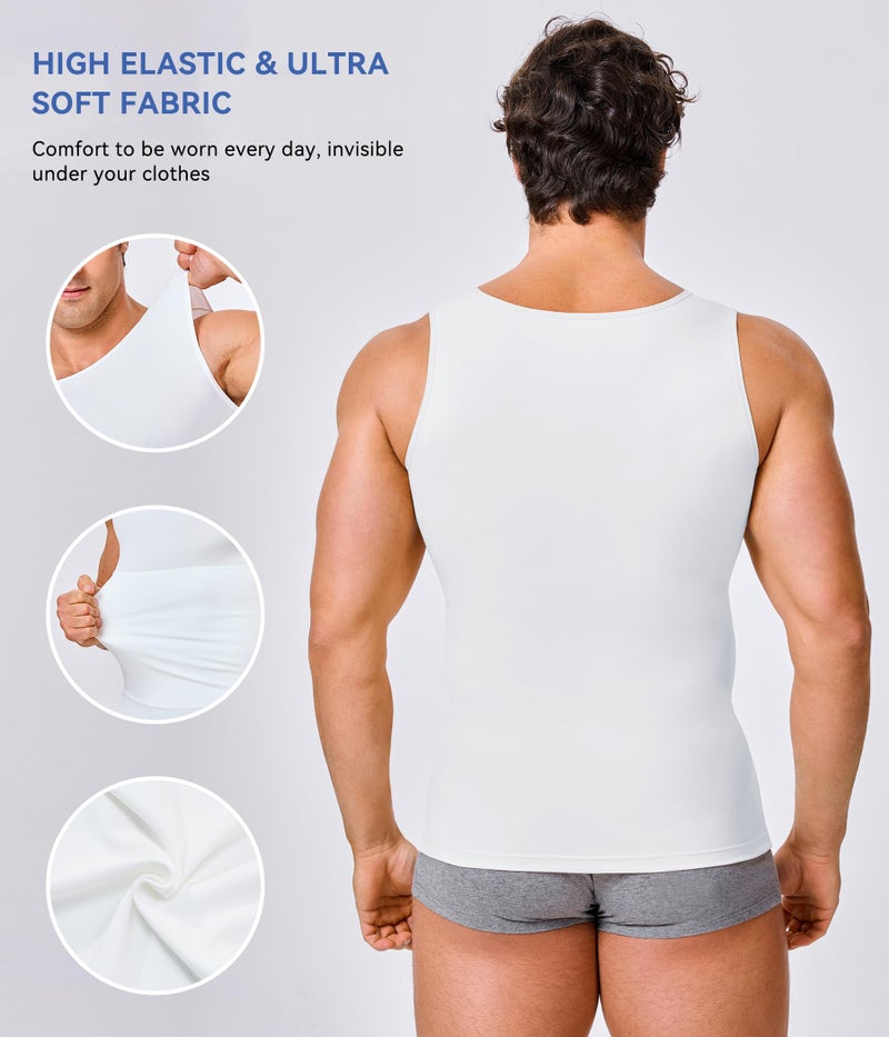 Eleady Mens Compression Shirt Workout Tank Tops Slimming Body Shaper Vest Abs Abdomen Undershirts (White, X-Large) - Image 3