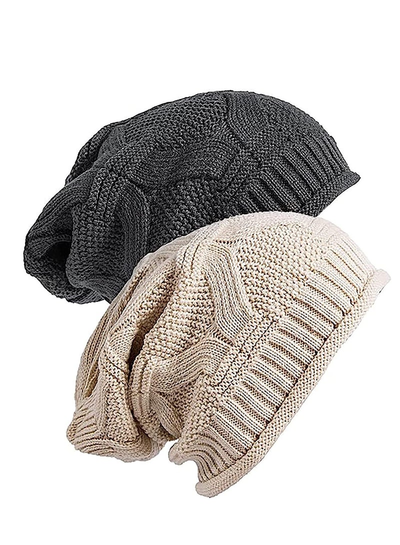 KASTWAVE 2 Pack Womens Slouchy Beanie Winter Knit Soft Hat for Women and Men - Image 1