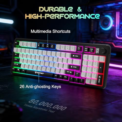 NPET Wired Keyboard and Mouse Combo, 98 Keys Mechanical Feel Quiet Membrane Keyboard with Knob, Double-Shot Keycaps, Spill-Resistant, 26-Key Rollover, RGB Backlight for PC/Mac Gamers - Image 5
